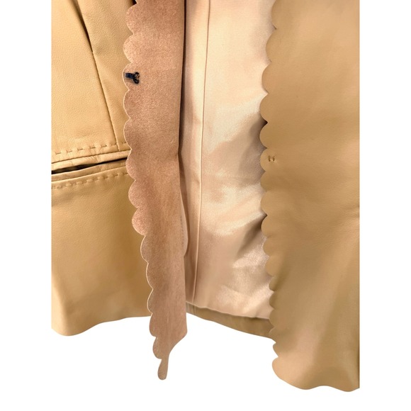 Rebecca Taylor Tan Genuine Leather Scalloped Open Front Jacket Large - Picture 4 of 8